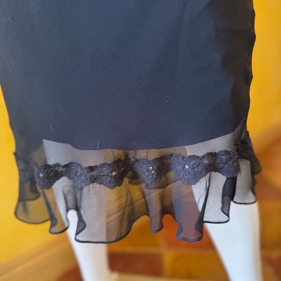 Y2K! RARE! Vintage Bebe Black Silk Slip Dress with Lace & Rhinestone – Size S - Picture 8 of 11